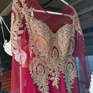 Elegant Red and Gold Embellished Dress